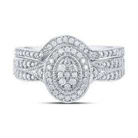 Dazzling Love | 10kt White Gold Round Diamond Halo Cluster Bridal Wedding Ring Band Set 1/5 Cttw | Splendid Jewellery - Alternate view 4 from Splendid Jewellery