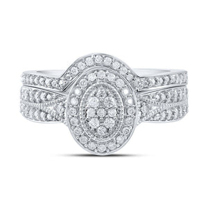 Dazzling Love | 10kt White Gold Round Diamond Halo Cluster Bridal Wedding Ring Band Set 1/5 Cttw | Splendid Jewellery - Splendid Jewellery