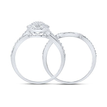 Load image into Gallery viewer, Dazzling Love | 10kt White Gold Round Diamond Halo Cluster Bridal Wedding Ring Band Set 1/5 Cttw | Splendid Jewellery - Splendid Jewellery