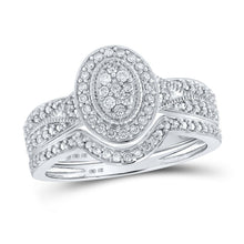 Load image into Gallery viewer, Dazzling Love | 10kt White Gold Round Diamond Halo Cluster Bridal Wedding Ring Band Set 1/5 Cttw | Splendid Jewellery - Splendid Jewellery