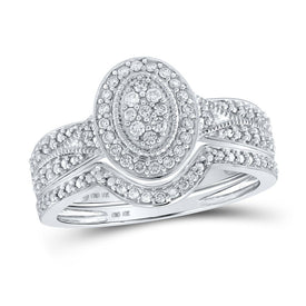 Dazzling Love | 10kt White Gold Round Diamond Halo Cluster Bridal Wedding Ring Band Set 1/5 Cttw | Splendid Jewellery - Alternate view 1 from Splendid Jewellery
