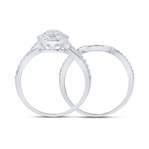 Dazzling Love | 10kt White Gold Round Diamond Halo Cluster Bridal Wedding Ring Band Set 1/5 Cttw | Splendid Jewellery - Splendid Jewellery