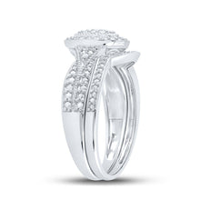 Load image into Gallery viewer, Dazzling Love | 10kt White Gold Round Diamond Halo Cluster Bridal Wedding Ring Band Set 1/5 Cttw | Splendid Jewellery - Alternate view 3 from Splendid Jewellery