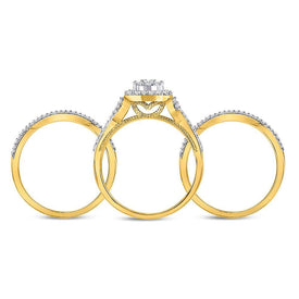 Dazzling Love: 10kt Yellow Gold Round Diamond Cluster Bridal Wedding Ring Band Set - Splendid Jewellery