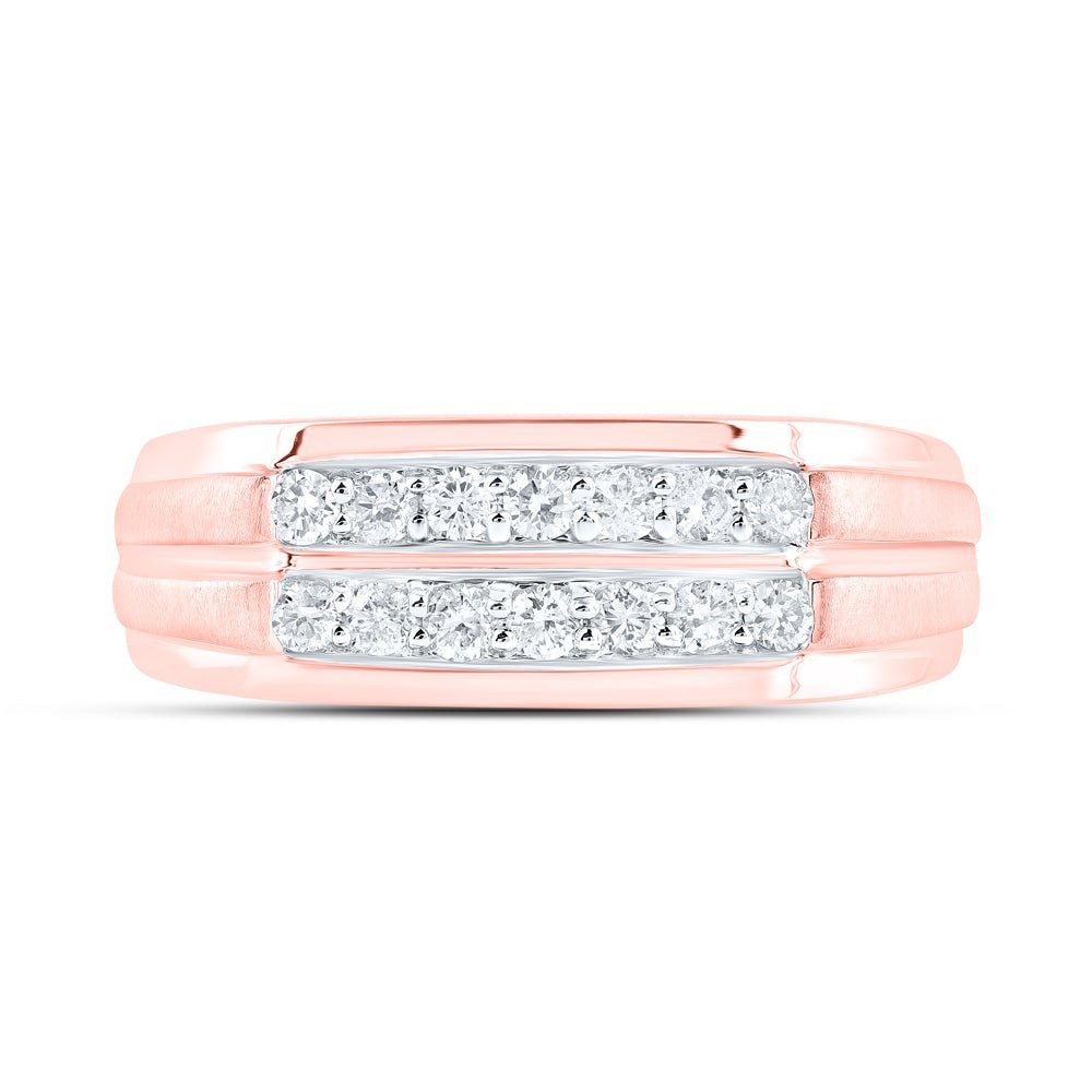 Dazzling Love 14kt Rose Gold Men's Diamond Double Row Wedding Band Ring - Splendid Jewellery