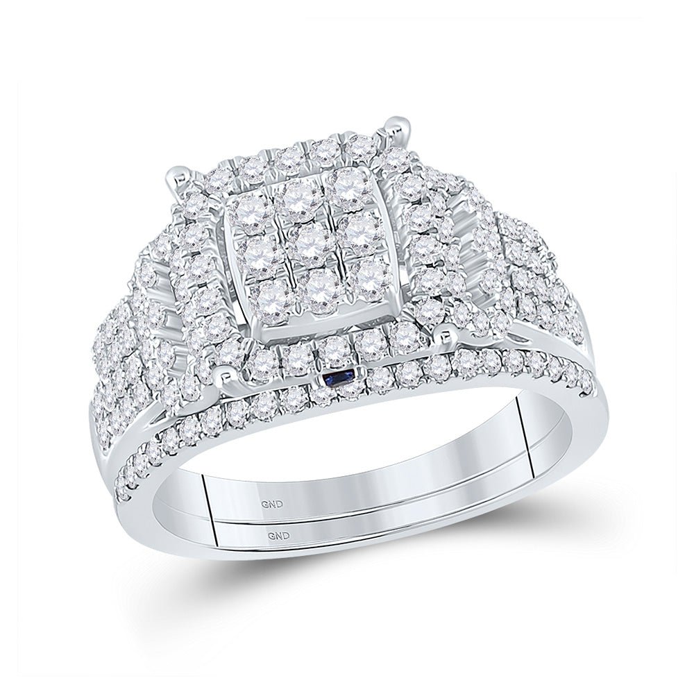 Dazzling Love: 14kt White Gold Round Diamond Square Bridal Wedding Ring Band Set 1 Cttw - Splendid Jewellery