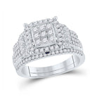 Dazzling Love: 14kt White Gold Round Diamond Square Bridal Wedding Ring Band Set 1 Cttw - Splendid Jewellery