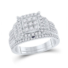 Load image into Gallery viewer, Dazzling Love: 14kt White Gold Round Diamond Square Bridal Wedding Ring Band Set 1 Cttw - Splendid Jewellery