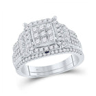 Dazzling Love: 14kt White Gold Round Diamond Square Bridal Wedding Ring Band Set 1 Cttw - Splendid Jewellery