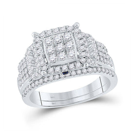 Dazzling Love: 14kt White Gold Round Diamond Square Bridal Wedding Ring Band Set 1 Cttw - Splendid Jewellery