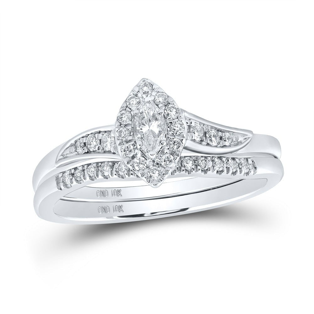 Dazzling Love Story | 10kt White Gold Marquise Diamond Bridal Wedding Ring Band Set 1/3 Cttw - Splendid Jewellery