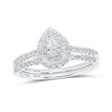 Load image into Gallery viewer, Dazzling Love Story | 10kt White Gold Pear Diamond Halo Bridal Wedding Ring Band Set 3/8 Cttw | Splendid Jewellery - Splendid Jewellery