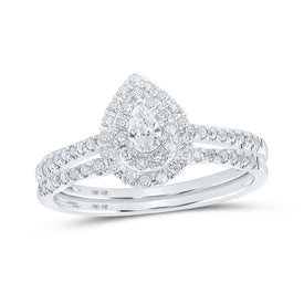 Dazzling Love Story | 10kt White Gold Pear Diamond Halo Bridal Wedding Ring Band Set 3/8 Cttw | Splendid Jewellery - Splendid Jewellery