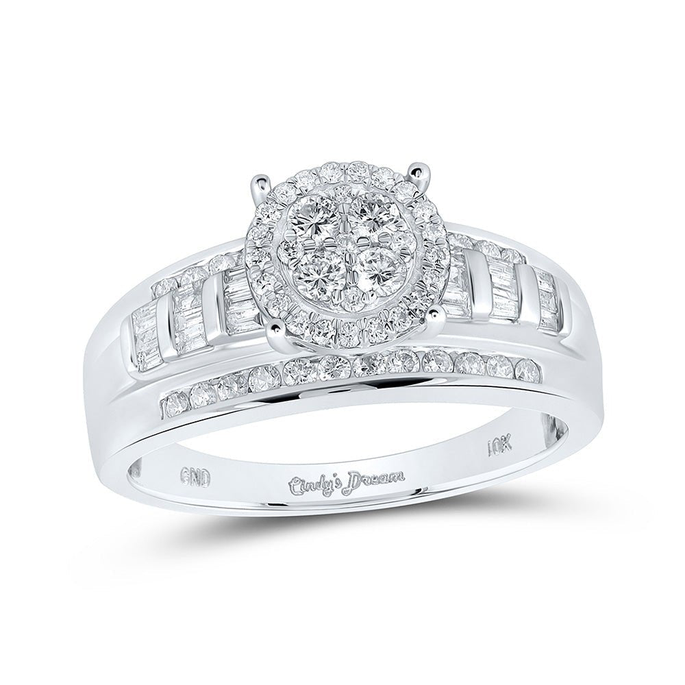 Dazzling Love Story | 10kt White Gold Round Diamond Cluster Bridal Wedding Engagement Ring 1/2 Cttw - Splendid Jewellery
