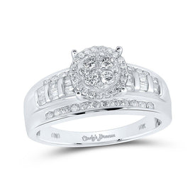 Dazzling Love Story | 10kt White Gold Round Diamond Cluster Bridal Wedding Engagement Ring 1/2 Cttw - Splendid Jewellery