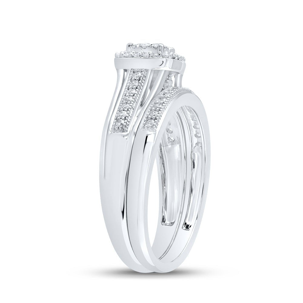 Dazzling Love Story | 10kt White Gold Round Diamond Cluster Bridal Wedding Ring Band Set 1/3 Cttw - Splendid Jewellery