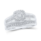 Dazzling Love Story | 10kt White Gold Round Diamond Cluster Bridal Wedding Ring Band Set 1/3 Cttw - Alternate view 1 from Splendid Jewellery