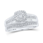 Dazzling Love Story | 10kt White Gold Round Diamond Cluster Bridal Wedding Ring Band Set 1/3 Cttw - Splendid Jewellery