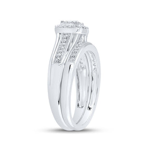 Dazzling Love Story | 10kt White Gold Round Diamond Cluster Bridal Wedding Ring Band Set 1/3 Cttw - Splendid Jewellery