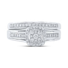 Dazzling Love Story | 10kt White Gold Round Diamond Cluster Bridal Wedding Ring Band Set 1/3 Cttw - Alternate view 4 from Splendid Jewellery