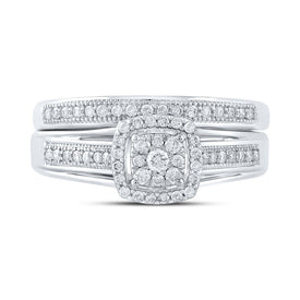 Dazzling Love Story | 10kt White Gold Round Diamond Cluster Bridal Wedding Ring Band Set 1/3 Cttw - Alternate view 4 from Splendid Jewellery