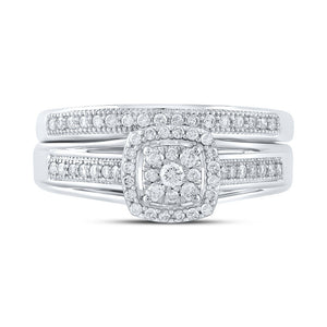 Dazzling Love Story | 10kt White Gold Round Diamond Cluster Bridal Wedding Ring Band Set 1/3 Cttw - Splendid Jewellery