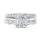 Dazzling Love Story | 10kt White Gold Round Diamond Cluster Bridal Wedding Ring Band Set 1/3 Cttw - Splendid Jewellery