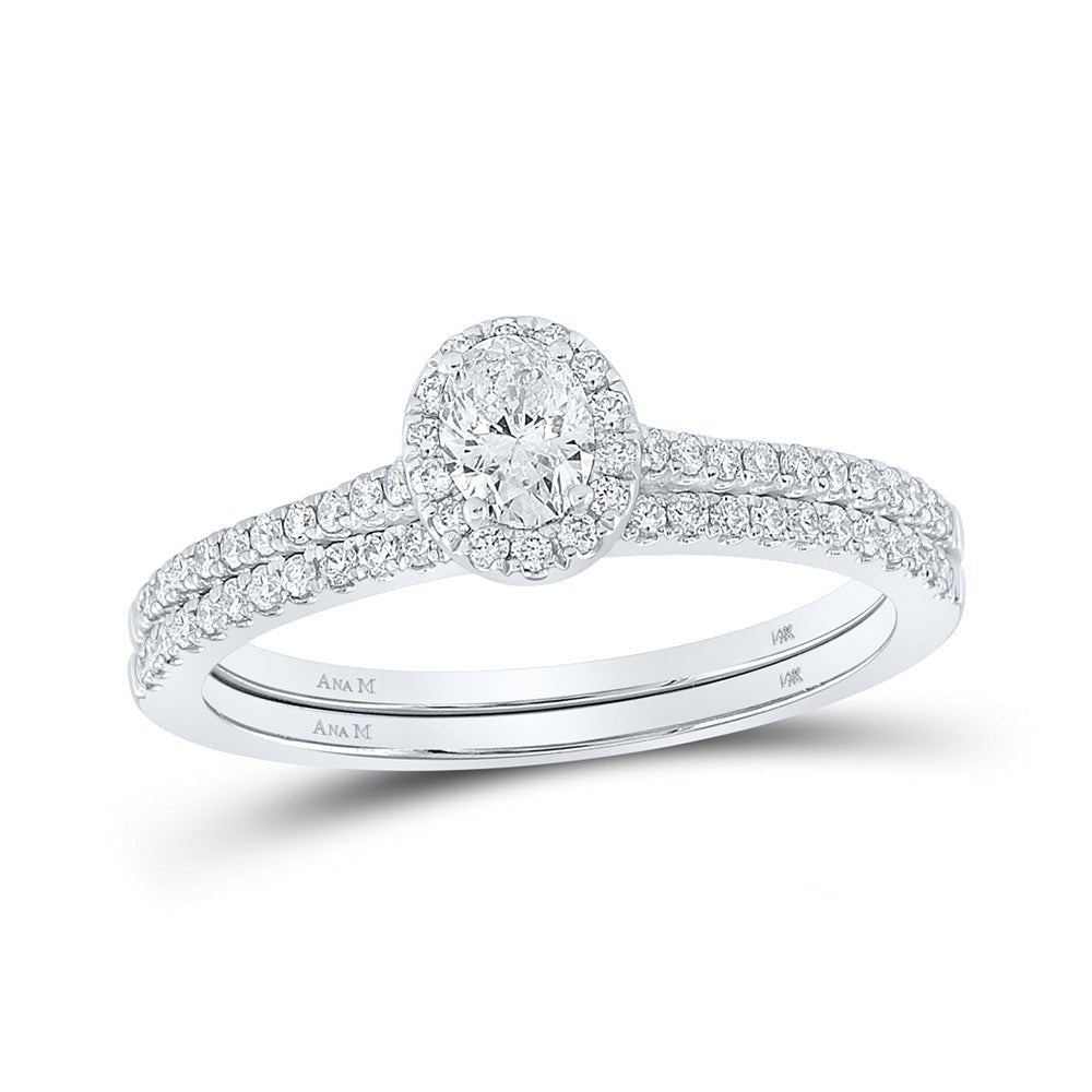 Dazzling Love Story | 14kt White Gold Oval Diamond Halo Bridal Wedding Ring Band Set 5/8 Cttw | Splendid Jewellery - Splendid Jewellery