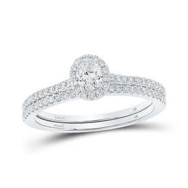 Dazzling Love Story | 14kt White Gold Oval Diamond Halo Bridal Wedding Ring Band Set 5/8 Cttw | Splendid Jewellery - Splendid Jewellery