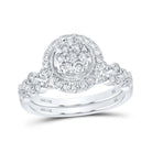 Dazzling Love Story | 14kt White Gold Round Diamond Cluster Bridal Wedding Ring Band Set 3/4 Cttw - Splendid Jewellery