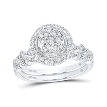Load image into Gallery viewer, Dazzling Love Story | 14kt White Gold Round Diamond Cluster Bridal Wedding Ring Band Set 3/4 Cttw - Splendid Jewellery