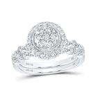 Dazzling Love Story | 14kt White Gold Round Diamond Cluster Bridal Wedding Ring Band Set 3/4 Cttw - Splendid Jewellery