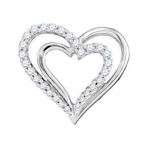 Dazzling Love Symphony Pendant | 10kt White Gold Womens Round Diamond Double Nested Heart Pendant 1/4 Cttw | Splendid Jewellery - Splendid Jewellery