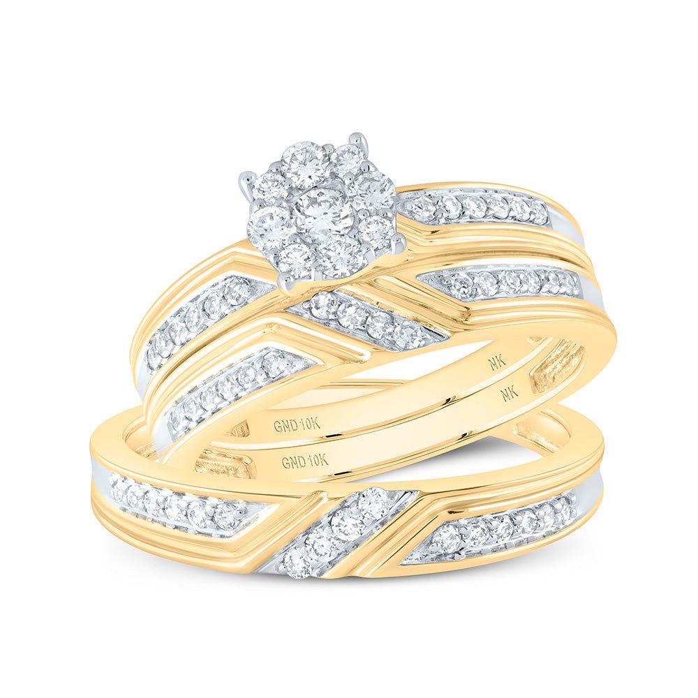 Dazzling Love's Embrace 10kt Yellow Gold His Hers Diamond Cluster Wedding Set - Splendid Jewellery