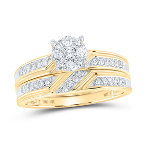 Dazzling Love's Embrace 10kt Yellow Gold His Hers Diamond Cluster Wedding Set - Splendid Jewellery