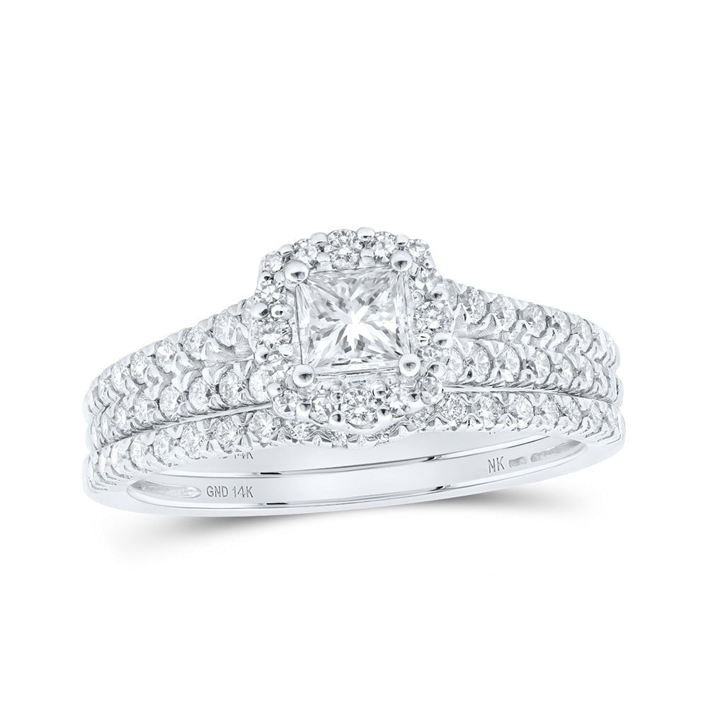 Dazzling Princess Diamond Halo Wedding Ring Band Set - Splendid Jewellery
