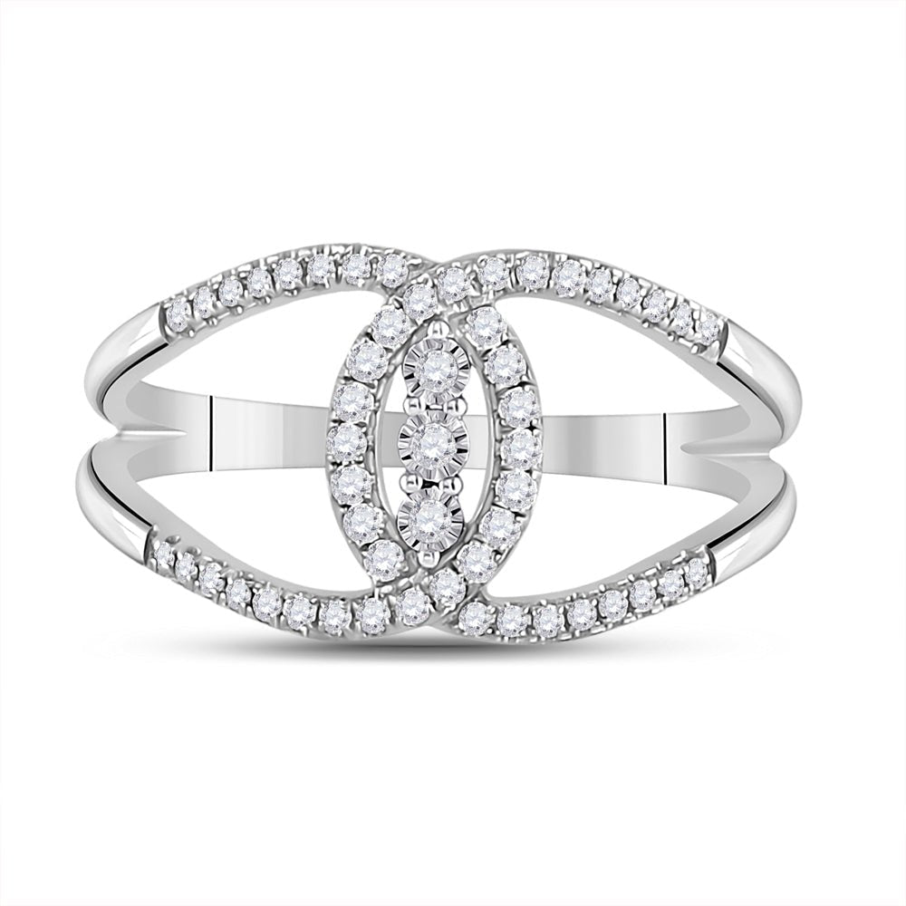 Dazzling Trio | 14kt White Gold Womens Round Diamond Fashion 3 - stone Ring 1/5 Cttw - Splendid Jewellery