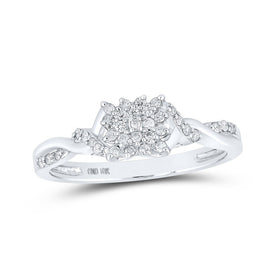 Dazzling Twist of Diamonds: 10kt White Gold Womens Round Diamond Cluster Ring 1/6 Cttw - Splendid Jewellery