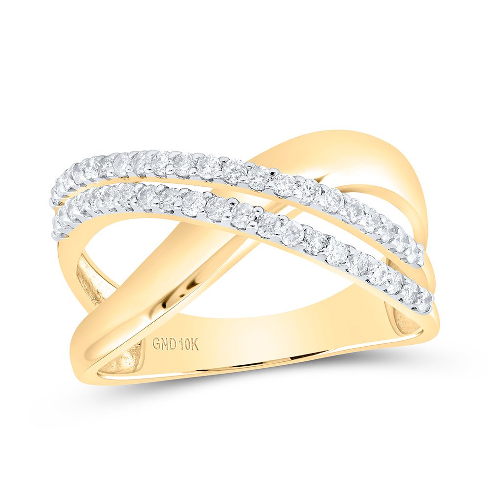 Dazzling Unity | 10kt Yellow Gold Womens Round Diamond Crossover Band Ring 3/8 Cttw | Splendid Jewellery - Splendid Jewellery