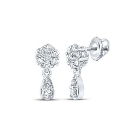 Dazzling White Gold Diamond Cluster Dangle Earrings - Splendid Jewellery