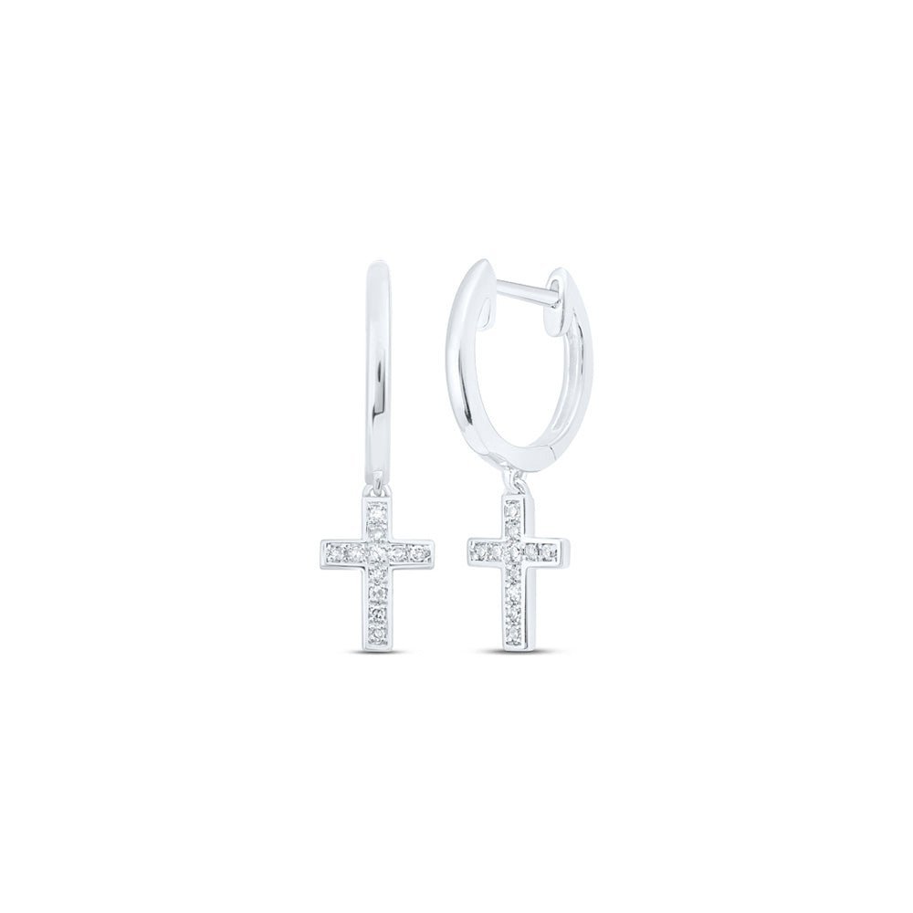 Dazzling White Gold Diamond Cross Dangle Earrings - Splendid Jewellery