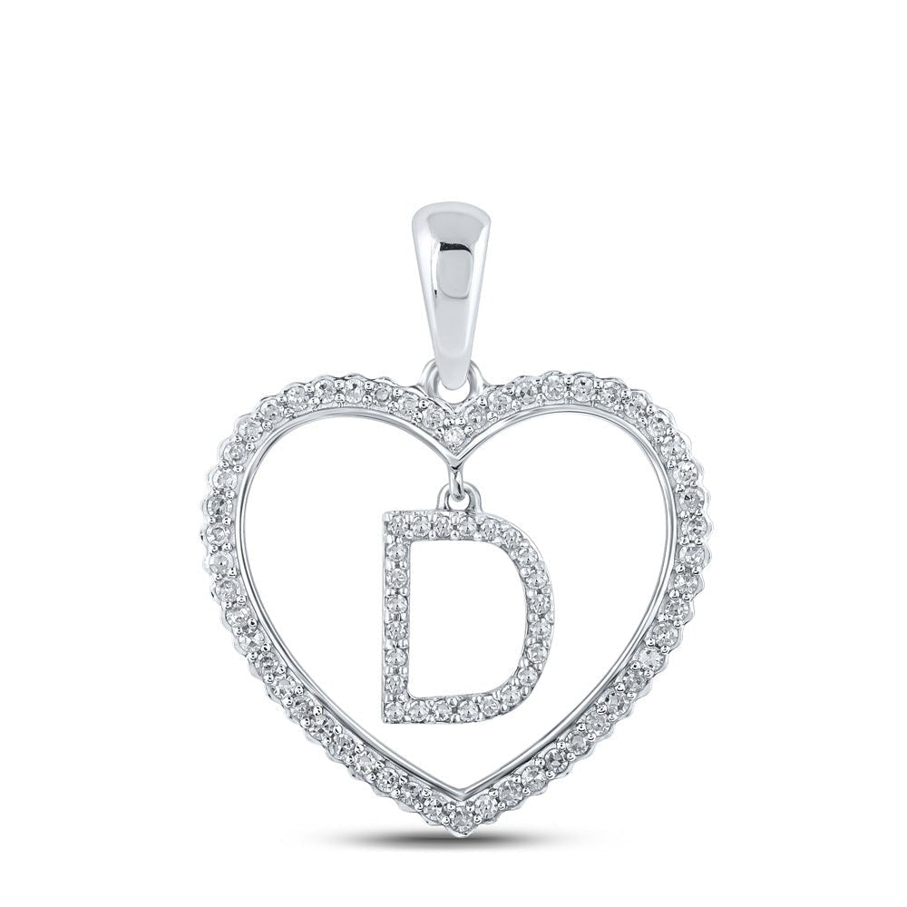 Delicate Love Diamond Initial Pendant - 10kt White Gold Heart D Letter Necklace 1/4 Cttw - Splendid Jewellery