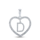 Delicate Love Diamond Initial Pendant - 10kt White Gold Heart D Letter Necklace 1/4 Cttw - Splendid Jewellery