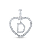 Delicate Love Diamond Initial Pendant - 10kt White Gold Heart D Letter Necklace 1/4 Cttw - Splendid Jewellery