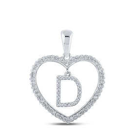 Delicate Love Diamond Initial Pendant - 10kt White Gold Heart D Letter Necklace 1/4 Cttw - Splendid Jewellery