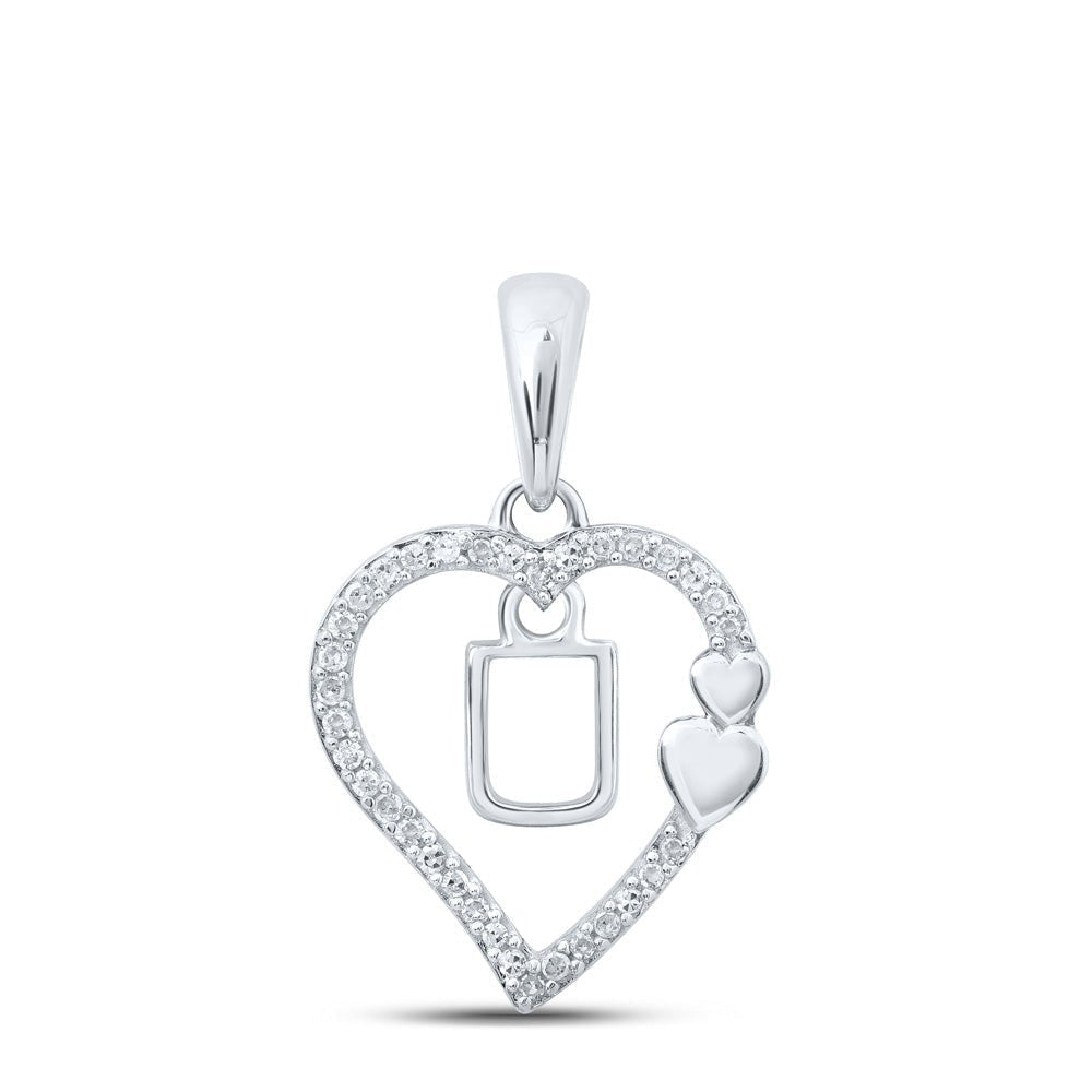 Delicate Love Initial Pendant | 10kt White Gold Womens Round Diamond U Heart Letter Pendant 1/10 Cttw - Splendid Jewellery