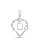 Delicate Love Initial Pendant | 10kt White Gold Womens Round Diamond U Heart Letter Pendant 1/10 Cttw - Splendid Jewellery