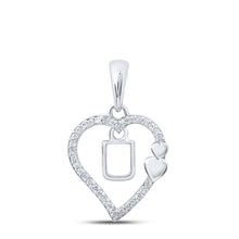 Load image into Gallery viewer, Delicate Love Initial Pendant | 10kt White Gold Womens Round Diamond U Heart Letter Pendant 1/10 Cttw - Splendid Jewellery