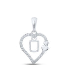Delicate Love Initial Pendant | 10kt White Gold Womens Round Diamond U Heart Letter Pendant 1/10 Cttw - Splendid Jewellery