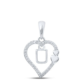 Delicate Love Initial Pendant | 10kt White Gold Womens Round Diamond U Heart Letter Pendant 1/10 Cttw - Splendid Jewellery